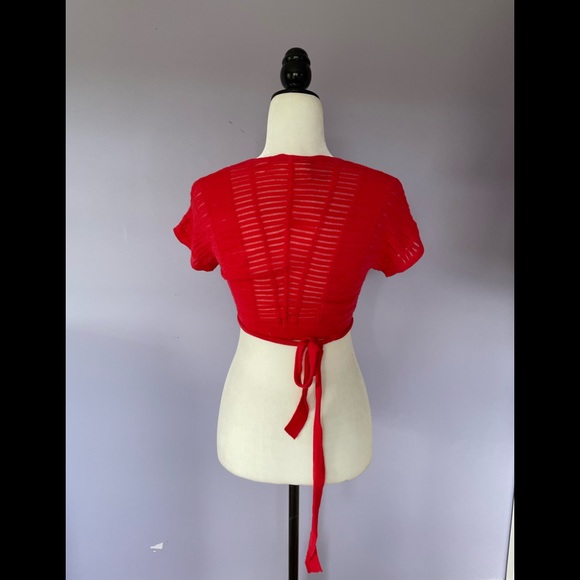 Anthropologie Sparrow red knit wrap crop top - Picture 2 of 5